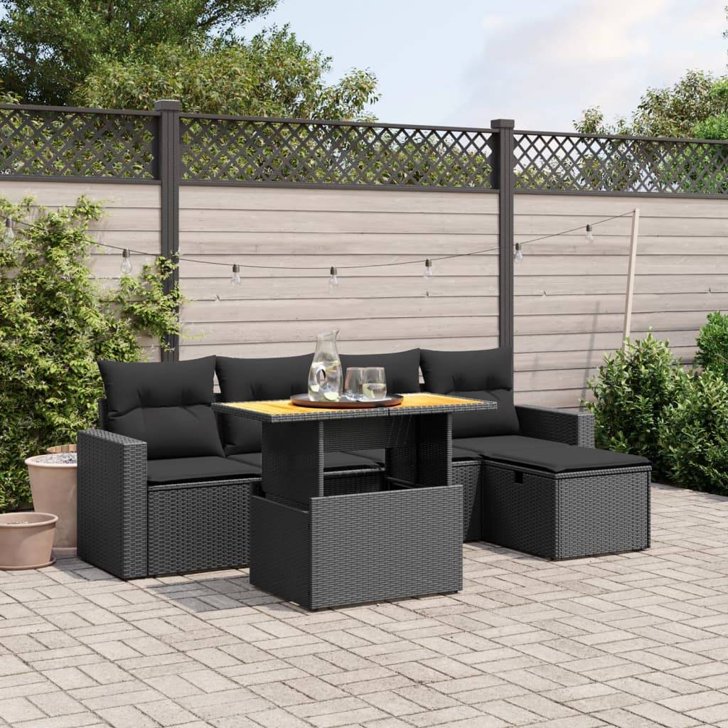 Sofasæt Til Haven 6 Dele Med Hynder Polyrattan - Sort / uden opbevaring