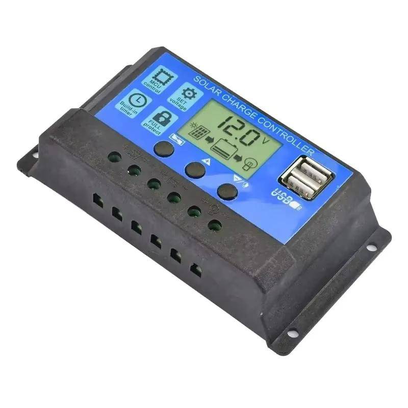 Solar Charge Controller 12V24V 30A/20A/10A Auto LCD Dual USB 5V Output Photovoltaic Solar Panel  Discharger Regulator PV Load