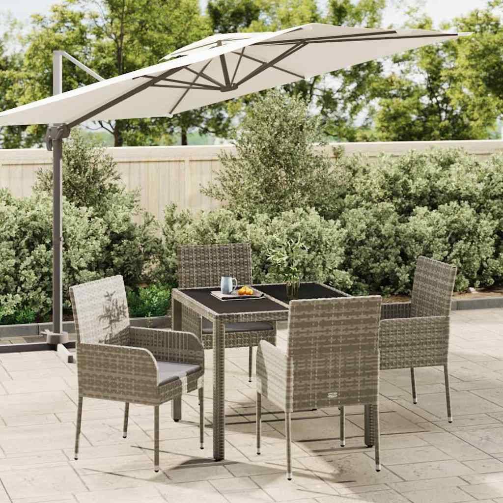 Spisebordssæt Til Haven 5 Dele Med Hynder Polyrattan - 4 / Grå / 90 cm bordlængde