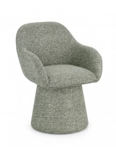 TARA Spisebordsstol med armlæn og drejefod i bouclé polyester H81,5 cm - Grøn