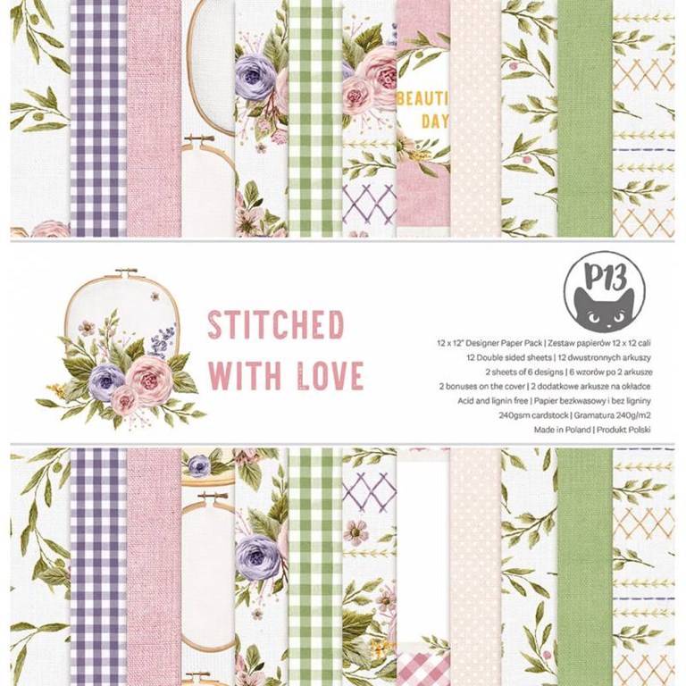Scrapbookingpapper - 30x30 cm - Stitched with Love
