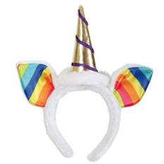 Fasching Kostüm Zubehör Haarreif mit Regenbogen Ohren und Einhorn Horn