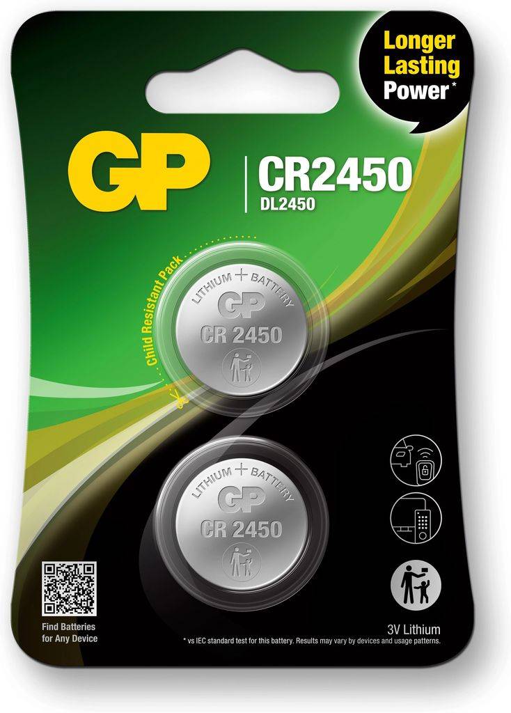 GP Knappcellsbatteri CR2450 3V Safety Seal - 2-pack