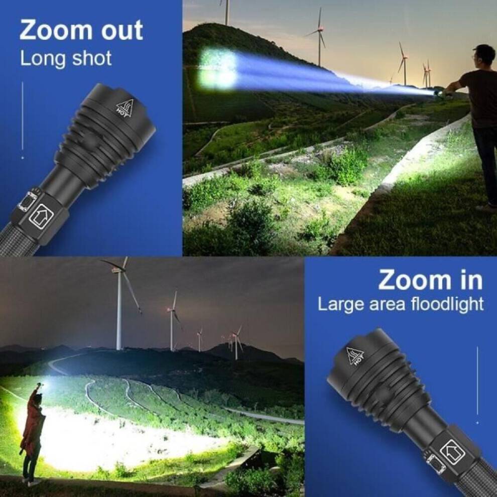 (Sort) 600.000 lm XHP90.3 Plus Kraftig LED-lommelygte XHP70 USB genopladelig