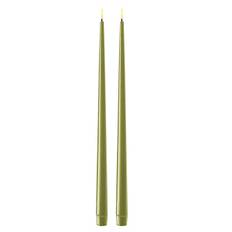 Oliven grønne LED stearinlys - 2 stk. lak lys på 38 cm