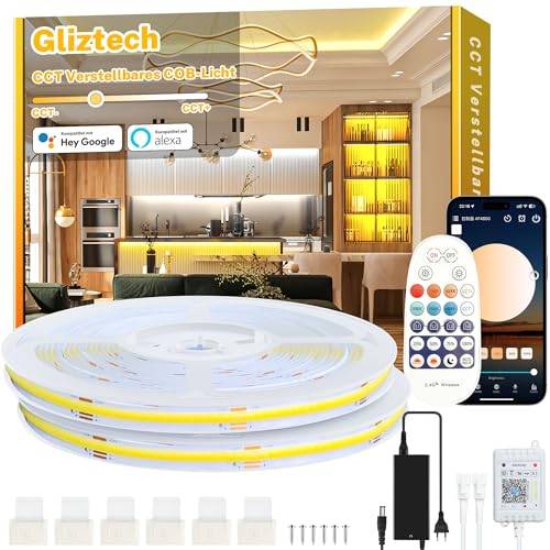 20M Cob Led Streifen Warmweiss Alexa Kompatibel, 3000K bis 6500K Led Strip Warmweiß bis Kaltweiß Dimmer, Ultraheller Led Band, Led Unterbauleuchte mit Fernbedienung und App für Küche, Schlafzimmer