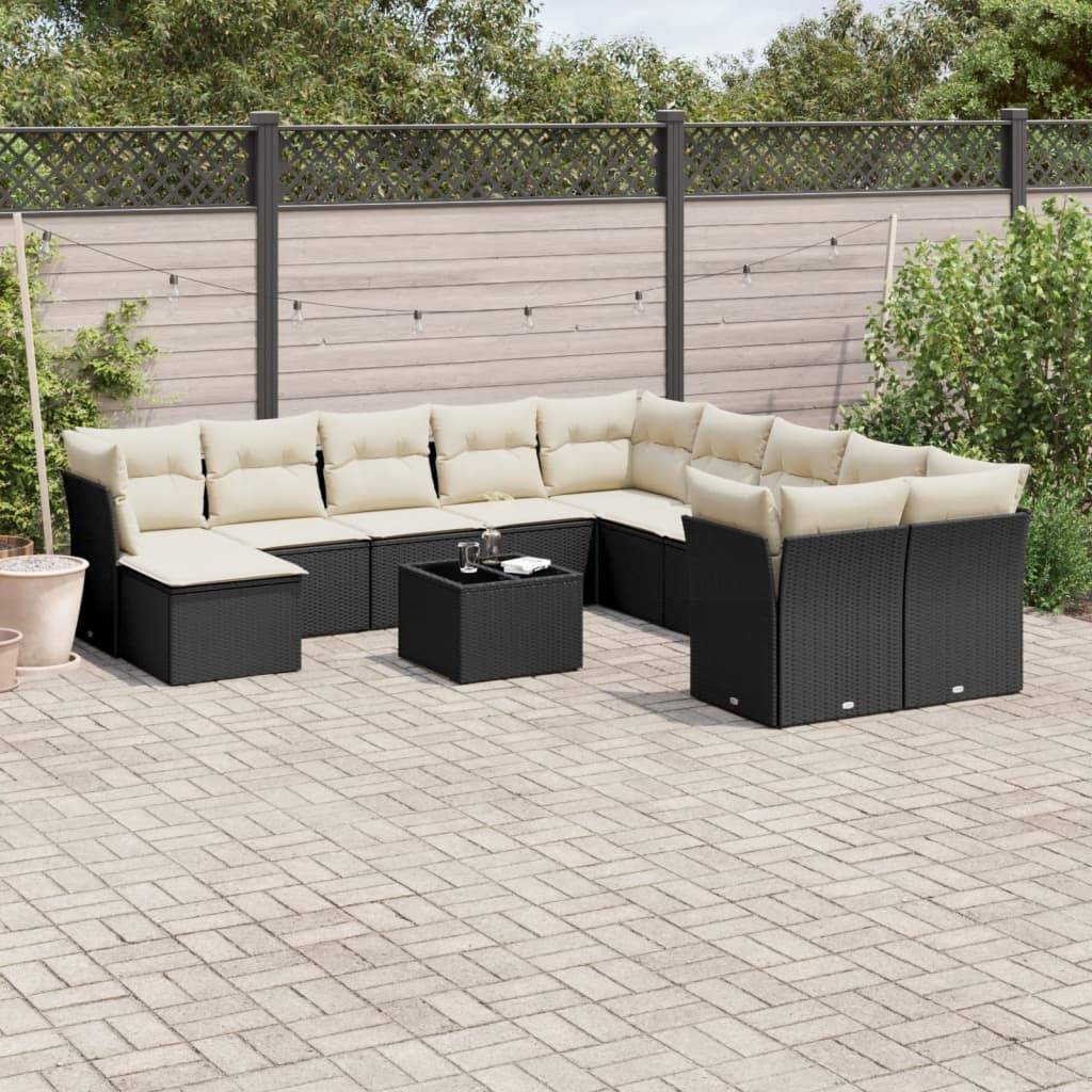 vidaXL Loungegrupp med dynor 12 delar svart konstrotting
