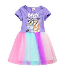 Bluey trykt kjole sommer casual ferie prinsesse fest regnbue nederdel kjole gaver 3-12 år børn piger[HK] Purple 5-6 Years