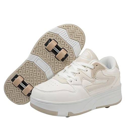 Mateju Schuhe mit Rollen für Jungen Mädchen, Kinder Rollschuhe Schuhe mit 4 Rollen Versenkbarer, Jugend Outdoor Turnschuhe 2-in-1 Roller Turnschuhe Skateboardschuhe