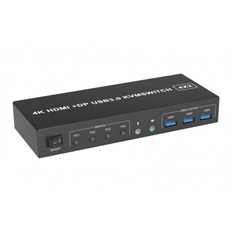 4 Ports HDMI & DisplayPort KVM Switch, 4K, Understøtter Multi Monitor, 3x USB