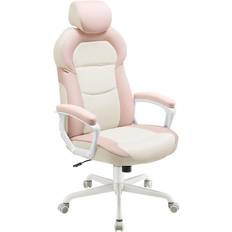 Ergonomisk kontorstol / gamingstol i læder, rosa, 150 kg.