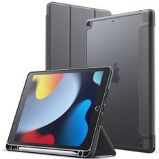 JETech Matt Hülle für iPad 9/8/7 (10,2 Zoll, Modell 2021/2020/2019, 9./8./7. Generation) mit Stifthalter, Mattierte Durchscheinende Rückseite Schlank Ständer Tablet Schutzhülle (Space Grau)