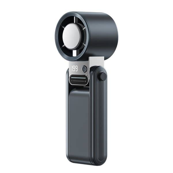 Handhållen fläkt med slide-touch och tri-fold för resor och pendling — 199 hastigheter, USB-uppladdningsbar, nackhängande, iskylning Gray