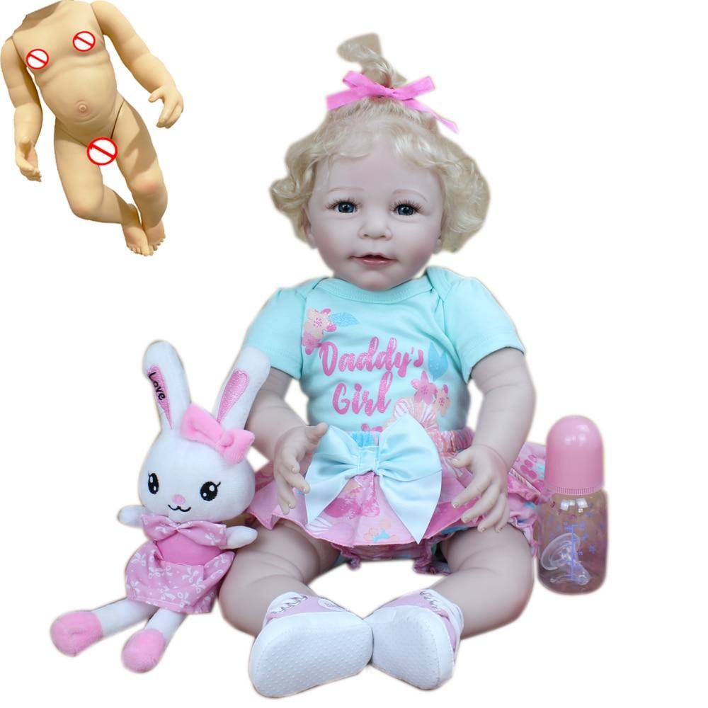 BZDOLL Full Mjuk Silikon Body Baby Reborn Baby Girl and Boy Dolls 22 Inch Newborn Bebe Alive Doll Toy Bebisar Födelsedagspresent Girl A with rooted hair