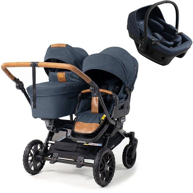 Emmaljunga Double Sento syskonvagn 2027 + Axkid Zero Pro babyskydd