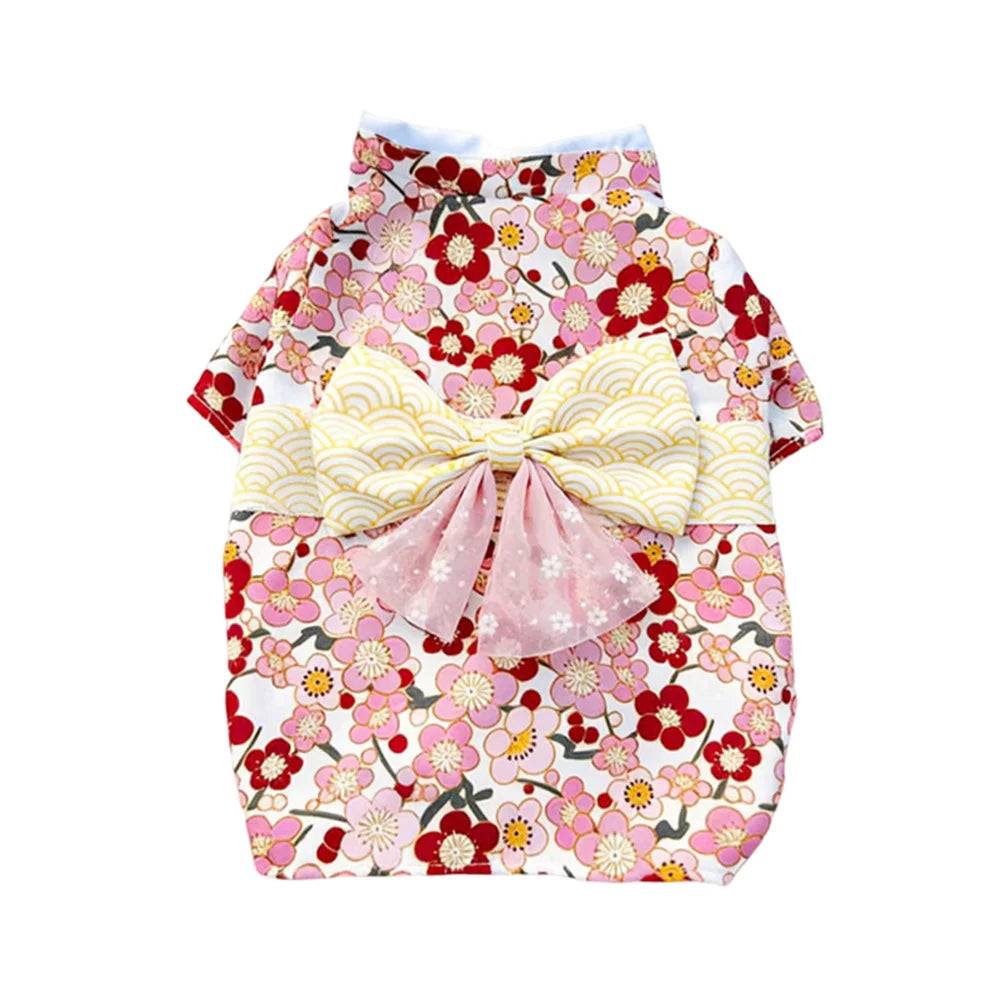 Japanese Bow Print Pet Kimono for Cats & Small Dogs - 10 / M-advise 3.5-6kg / SPC (M-advise 3.5-6kg)
