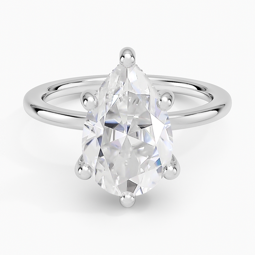 14K White Gold Moissanite Sydney Perfect Fit Hidden Halo Six-Prong Diamond Ring