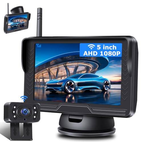 Airpuxem stabil bild AHD 1080P trådlös backkamera med 5 tums skärm, 6 LED, 170° vidvinkel, för DC 12 V bil SUV lastbil