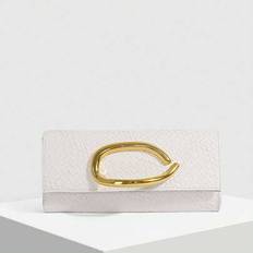 Handväska med guldkant, kuvertväskor för damer, axelväskor, modern, elegant, enkel, personlig, mångsidig, klassisk, vävd präglad PU, stor spänndekorat - Beige (En-Storlek)