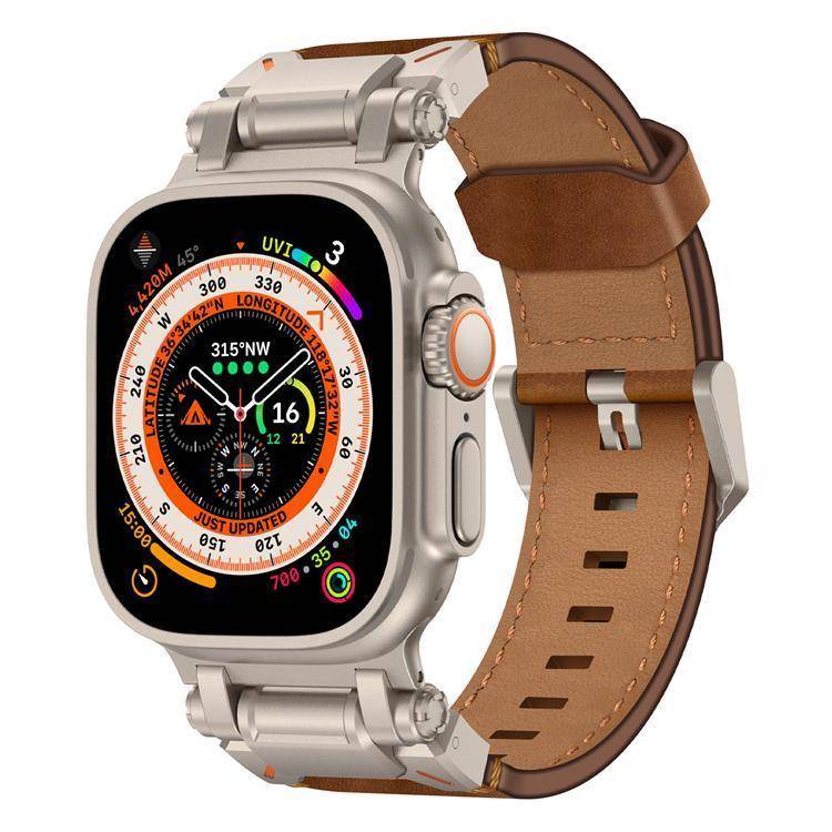 Apple Watch Ultra 3/2/1 (49mm) Armband Titanium Äkta Läder - Brun