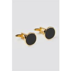 Suit Direct Onyx Round Gold-Effect Brass Cufflinks