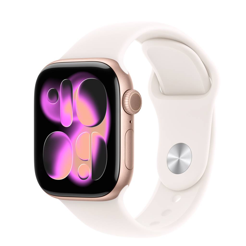 Apple Watch Series 11 (GPS + Cellular) • Aluminiumboett roséguld, 42 mm • Sportband rosé – M/L
