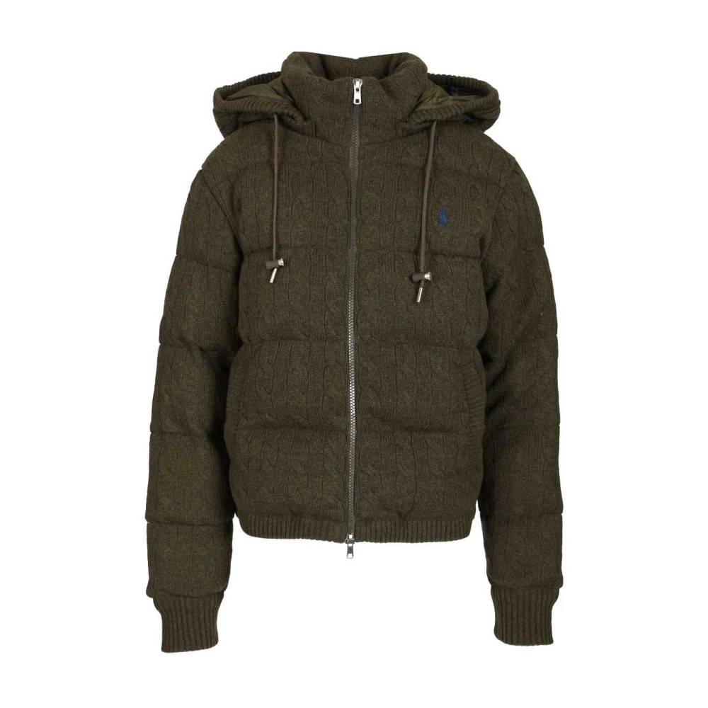 Polo Ralph Lauren Cable-Knit Wool-Cashmere Puffer Jacket - Jakker - Dame - Grøn - M - Cashmere
