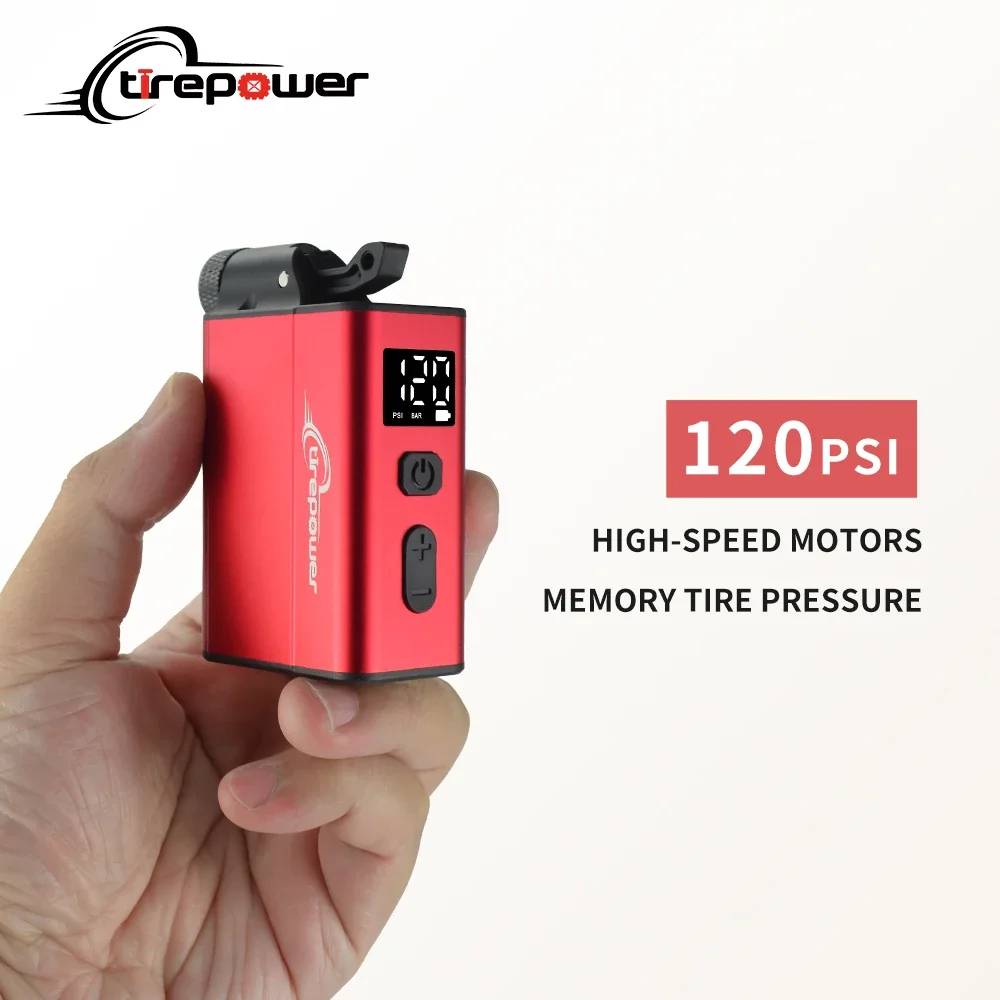 Electric Bike Air Pump Fast Inflation with Gauge 120PSI Tire Inflator Aluminum Alloy Pump with Presta & Schrader & Clik Valve