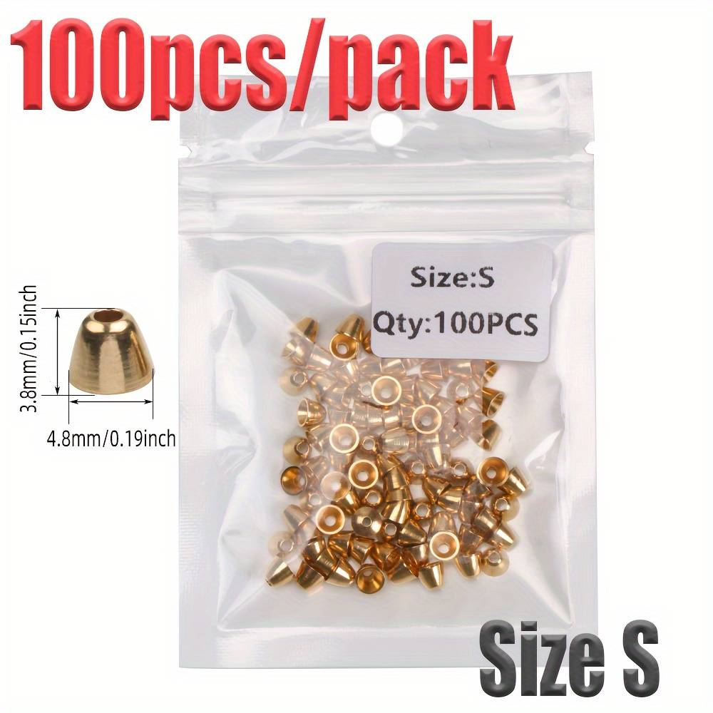 TEMU Pack Of 100 Brass Cone Head Beads, Ideal For Tube Flies, Streamers, And Lures For Saltwater Fishing, , And Trout