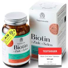 Biotin Zink Selen Tabletten 1 Jahr (365 Stk) PETA Zertifiziert & CO2 neutral & Plastineutral für Haut Haare & Nägel 1000ug Biotin hochdosiert Haar Tabletten | gegen haarausfall biotin haare