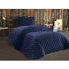 Lima Velvet Frabric Filled Single Bedspread Navy Blue