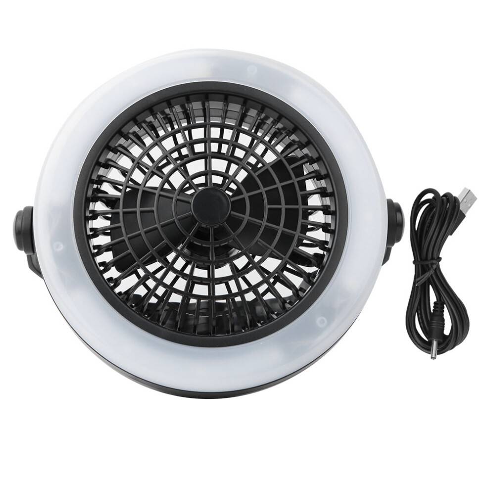 Campinglanterne med ventilator og lys, multifunktionelle muligheder, let og bærbar, udendørs camping, 18 LED-pærer, USB-genopladeligt batteri