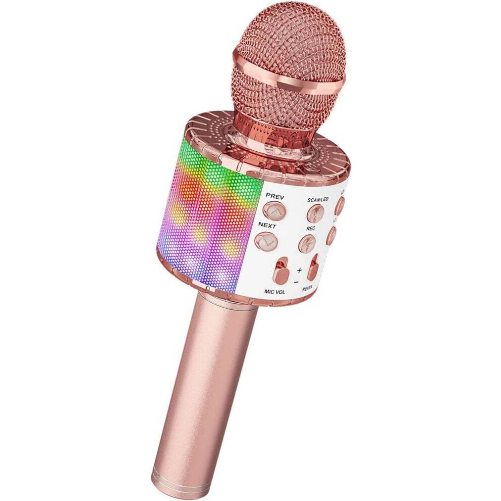 Bluetooth-mikrofon med højttaler og dynamiske lys, trådløs karaoke-mikrofon, velegnet til børns sang og optagelse.