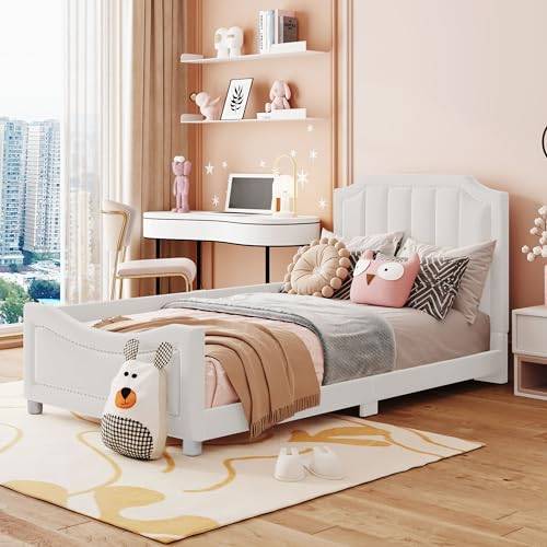 ZYLOYAL10 Barnsäng, stoppad säng, bäddsoffa, sängram, flanell, multifunktionell mjuk säng med ryggstöd, armstöd, förälder-barnsäng, ungdomssäng, gästsäng (beige, 90 x 200 cm)