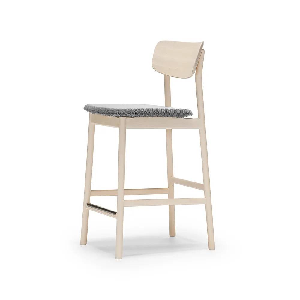 Stolab Prima Vista barstol tyg blues 9202 brun/beige, ljust mattlackat björstativ