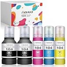 hehua 104 XL bläck kompatibel med Epson 104 bläckpatroner multipack 102 för Epson EcoTank ET-2720 ET-2710 ET-2714 ET-2715 ET-2721 ET-2726 ET-2711 ET-2712 ET-4700 (5-pack svart cyan magenta gul)