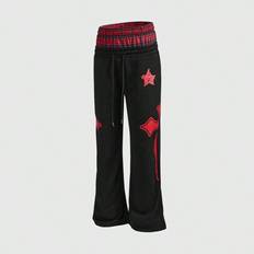 Herr Casual Pläd Patchwork Cross Print Dragsko Midja Träningsbyxor - Svart (L,M,S,XL)