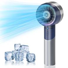 Wrischan Handfläkt med rymdaluminiumhölje, 4 hastigheter minifläkt liten, 18 timmar ultrahög temperatur med 2 600 mAh batteri, bärbar fläkt för sommarresor/utomhus/kontor, blå