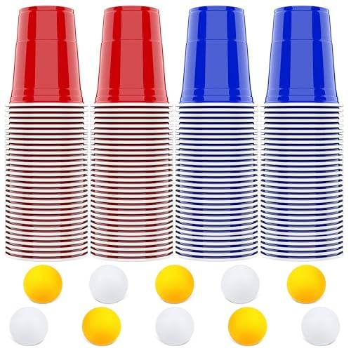 AOLUXLM 100 Plastikbecher Set +10 Ball, Red Cups, Partybecher