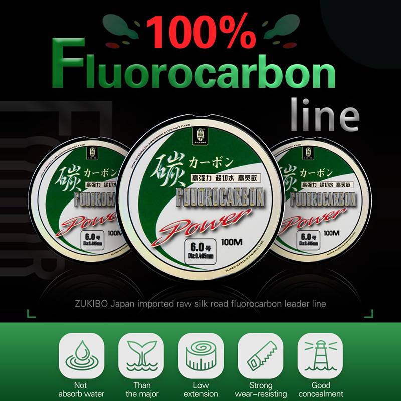 ZUKIBO 50M 100M 100% Fluorocarbon Fishing Line Japanese Imported Carbon Fiber Line 1-40kg Monofilament Sinking Line Sea Fishing