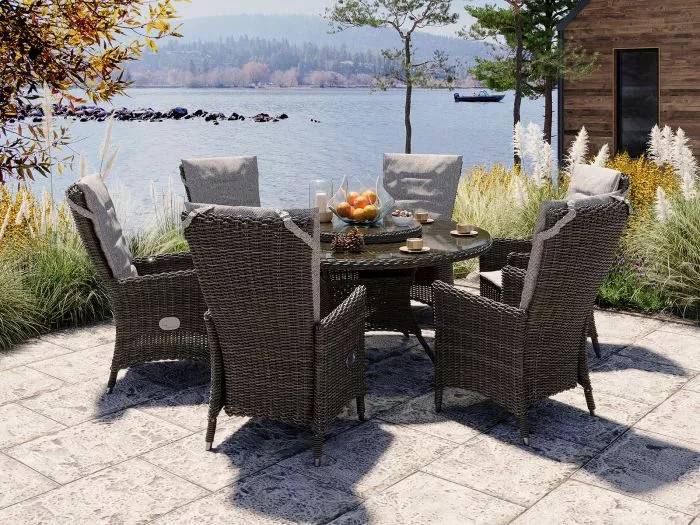 Comfort rund - Matbord med 6 recliners chockladbrun