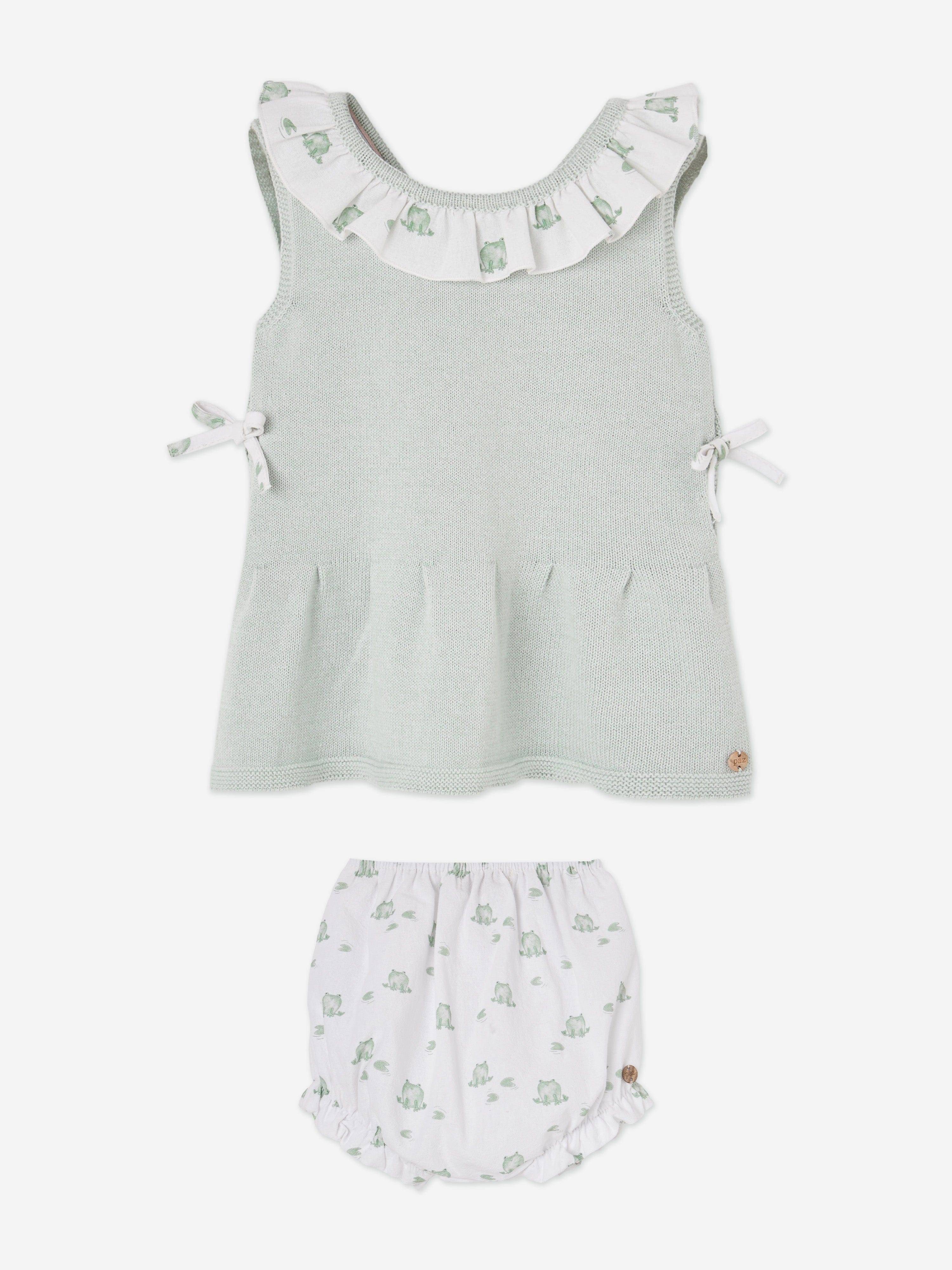 Paz Rodriguez Baby Girls Cotton Knit Dress with Knickers in Green - Green / 12 months (12 months)