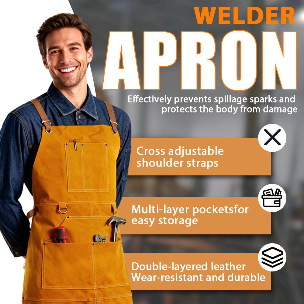 Cowhide Welding Apron Heavy Duty Apron Industrial Use Maximum Protection Tool Storage 6 Large Pockets Chest To Knees Coverage