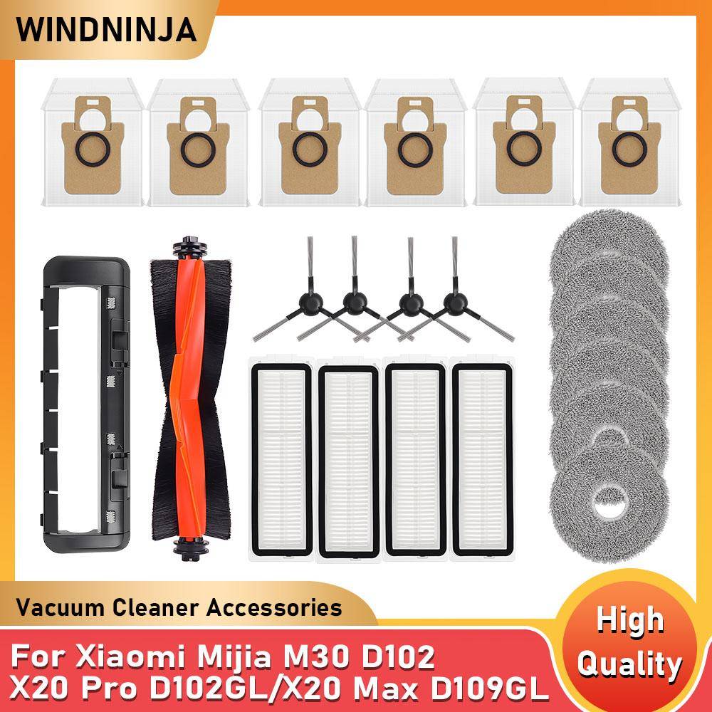 För Xiaomi Robotdammsugare X20 Max D109GL X20 Pro D102GL Mijia M30 D102 Moppdukar Dammbehållare Sidoborste Huvudborste HEPA-filter Tillbehör