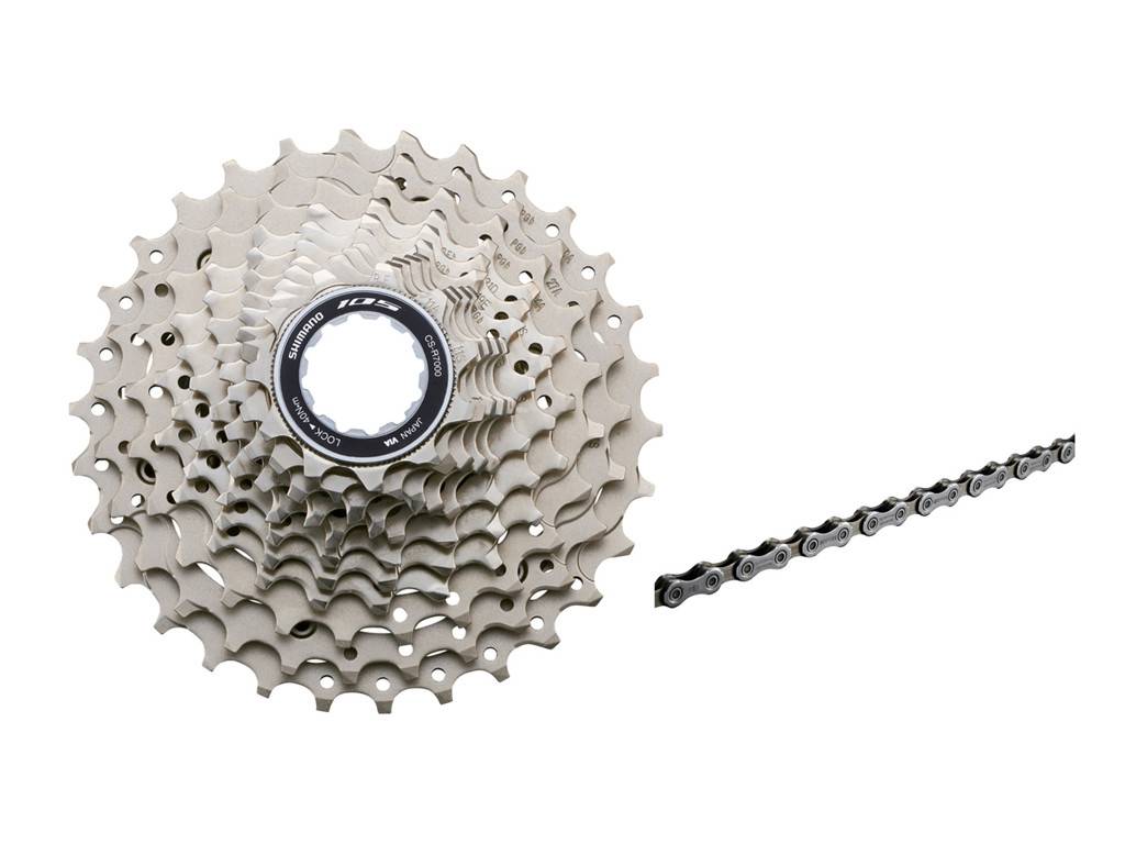 Shimano 105 kassette og kæde - 11 gear kassette 11-32 tands samt HG601 kæde.