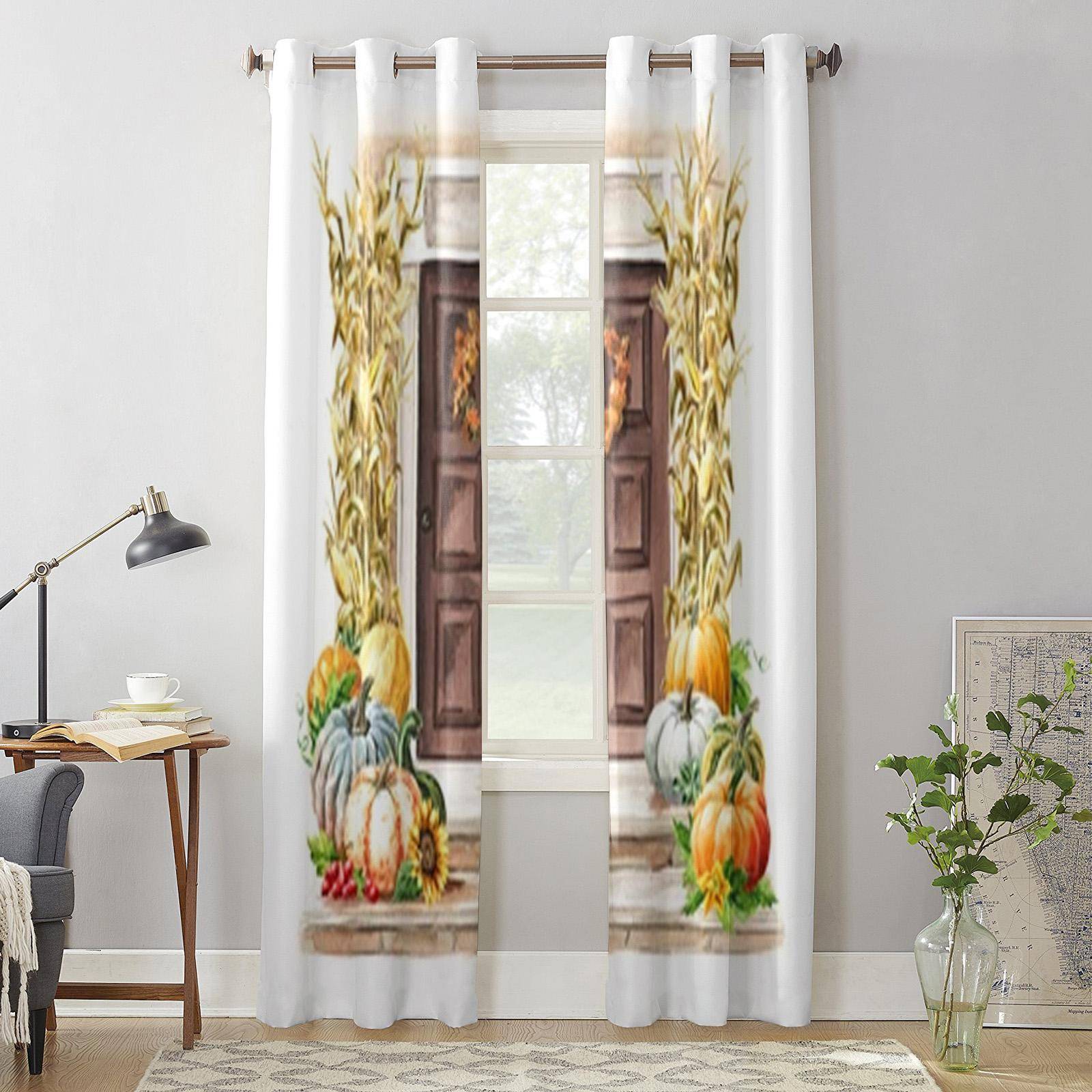 Classic Fall Pumpkins Window Curtain For Kids Room Home Blinds Curtains For Living Room Bedroom Window Drapes 135W x 60H(cm) x1
