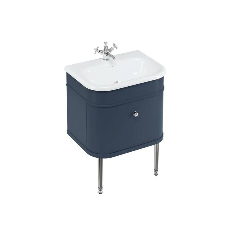 Tvättställsskåp Burlington Chalfont En Låda Blå 650 mm, Möbelben: Krom (650 mm)