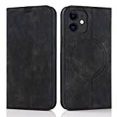 QLTYPRI Plånboksfodral för iPhone 12/iPhone 12 Pro (6,1 tum) kompatibel med Magsafe laddare, magnetisk flip folio PU-läder telefonfodral med RFID-blockerande kortplatser stöd stöttåligt fodral – svart