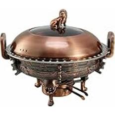 Skavskål i rostfritt stål, 3 l rund chafer buffévärmare set med matpannor, spisstativ, synligt grytlock och bränslehållare för bröllop, fest, bankett, grön brons ~ /