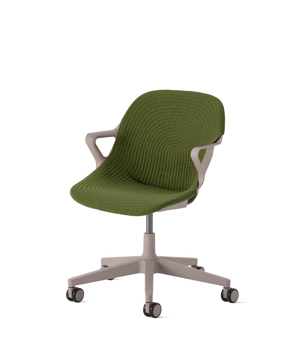 Zeph-stoel vaste armleuningenCocoa in Unibody/Olive by Herman Miller